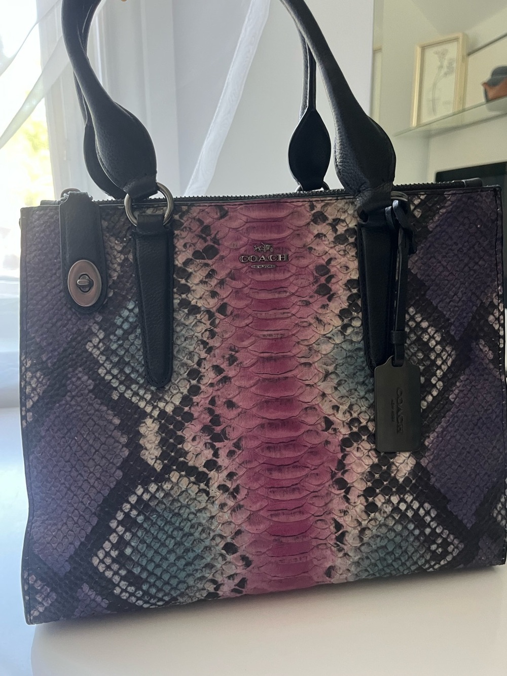 *AUTHENTIC* Vintage Coach Multicolor Python-Print  Embossed Leather Tote-Dustbag